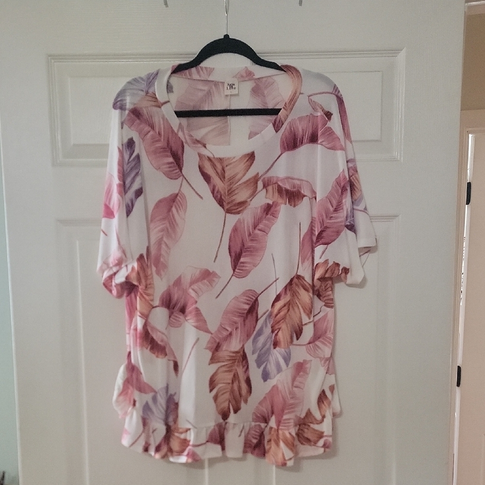 Sew In Love White Blouse with Pink, Purple and Tan Leaf Print